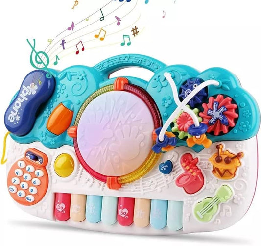 Wide Multi function Activity Piano, Pretend to play the Phone Led lights Drum Sounds for Babies 6 12 18 24 36 months Green