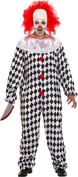 Scary Clown With Wig Halloween Fancy Dress Costume Medium