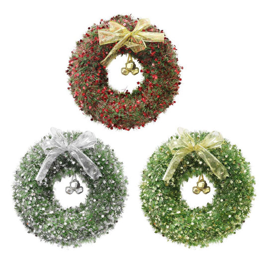 Tinsel Wreath 40cm D/C Stars, Bow & 3 Metal Bells