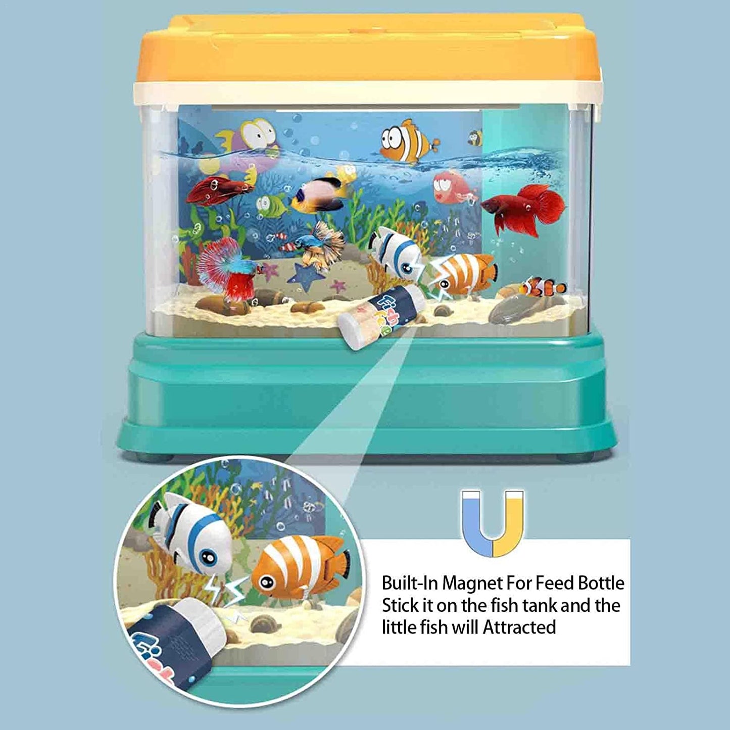 Children Fish Tank Toy with LIght and Music,Magnetic Fishing Toy Simulation Electric Fish Tank for Kids