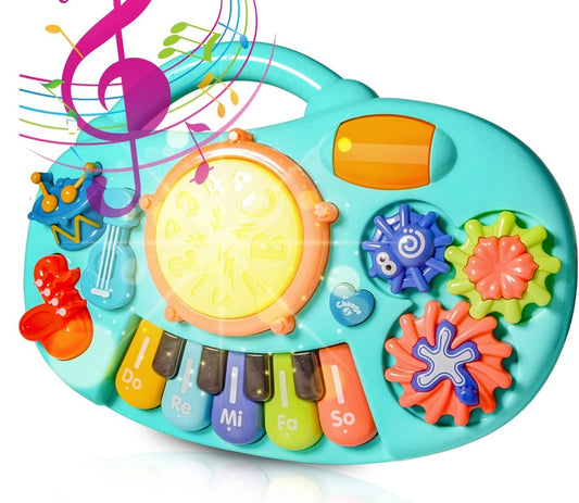 Baby Music Piano Toy, Light up Piano Keyboard for Girls Boys, Baby Sensory Toys with Gears Game, Sound Preschool Educational Gifts for Kids Boys Girls